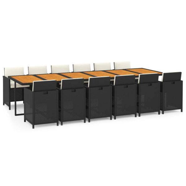 Градински комплект с възглавници 13 части полиратан черен