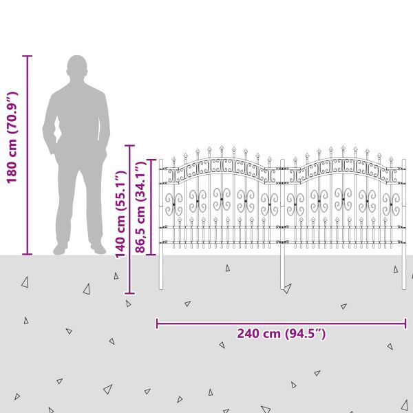 Градска ограда Сив 240 x 140 cm Прахово покритие стомана