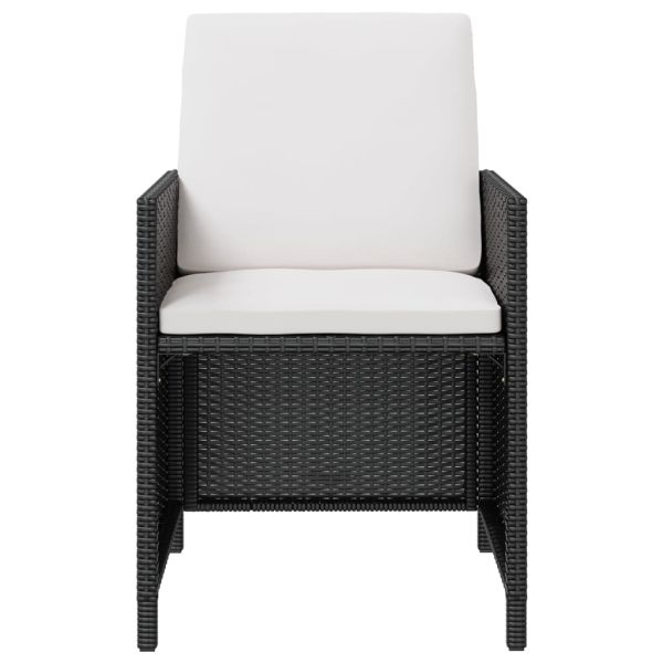 Градински комплект с възглавници, 11 части, черен полиратан