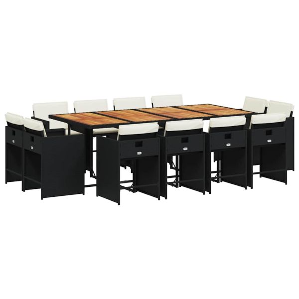 Външен трапезен комплект 13 части с възглавници черен полиратан