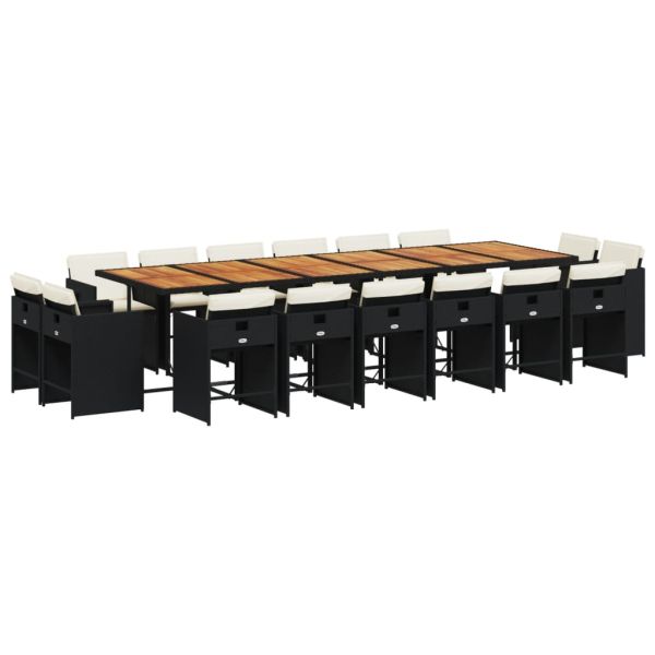 Градински комплект с възглавници 17 части полиратан черен