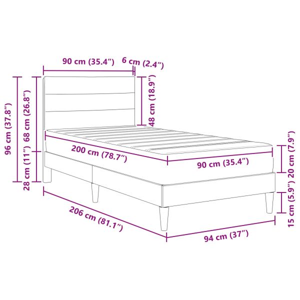 Рамка за легло Тъмен сив 90 x 200 cm Полиестер