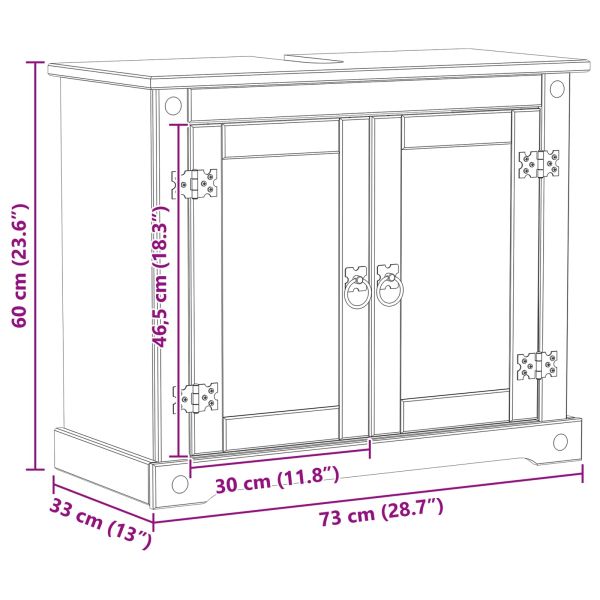 Шкаф за мивка с рафт Бяло 73 x 33 x 60 см Солидно борово дърво