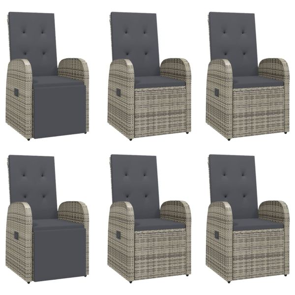 Градински трапезен комплект 7 части с възглавници сив полиратан