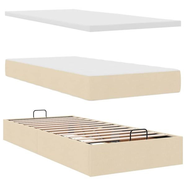 Османска легло с матрак, кремаво, 100x200 см, плат