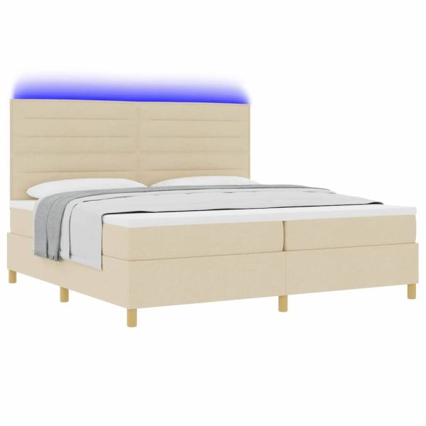 LED кутия за пружини с легло с матрак Крем 200 x 200 cm текстил