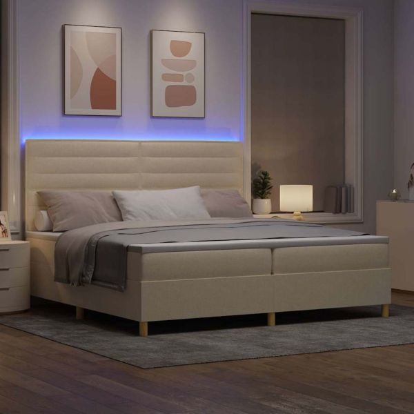 LED кутия за пружини с легло с матрак Крем 200 x 200 cm текстил