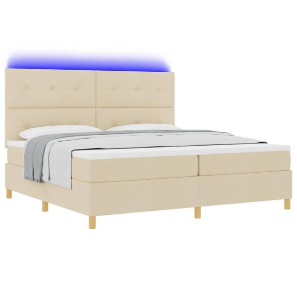 LED кутия за пружини с легло с матрак Крем 200 x 200 cm текстил