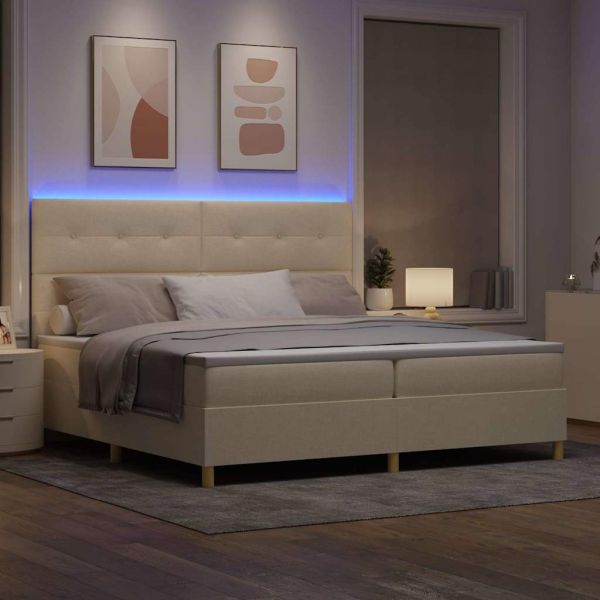 LED кутия за пружини с легло с матрак Крем 200 x 200 cm текстил