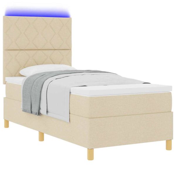 LED кутия за пружини с легло с матрак Крем 100 x 200 cm текстил