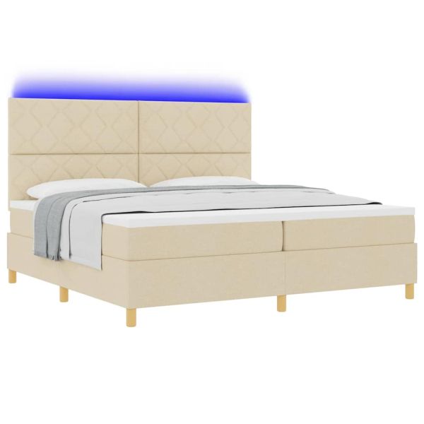 LED кутия за пружини с легло с матрак Крем 200 x 200 cm текстил