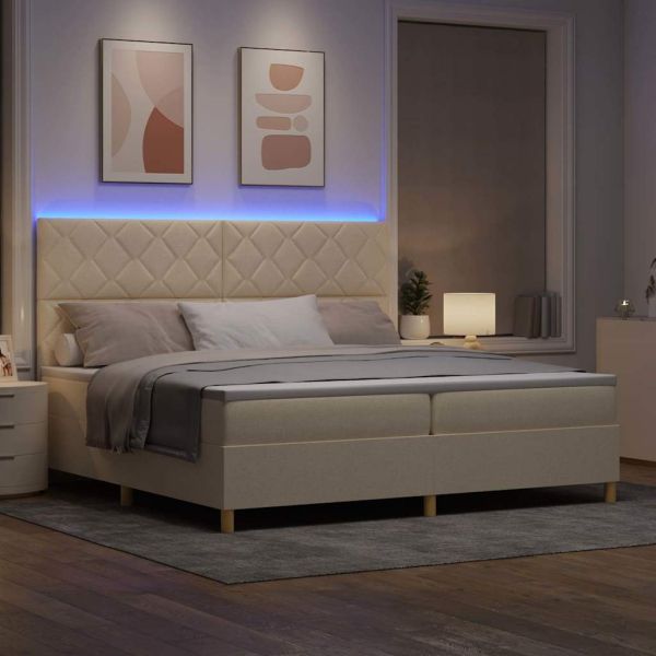 LED кутия за пружини с легло с матрак Крем 200 x 200 cm текстил