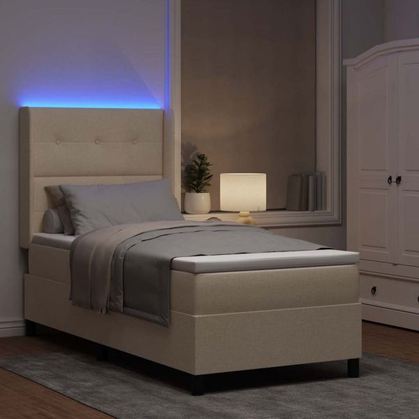 LED кутия за пружини с легло с матрак Крем 100 x 200 cm текстил