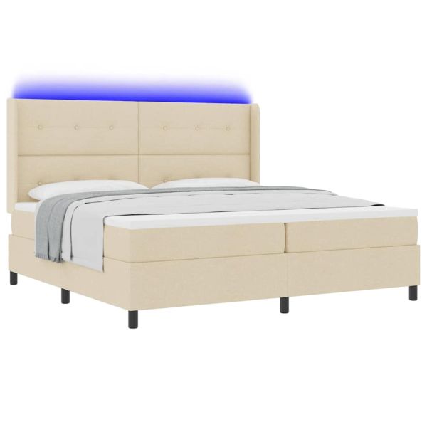 LED кутия за пружини с легло с матрак Крем 200 x 200 cm текстил