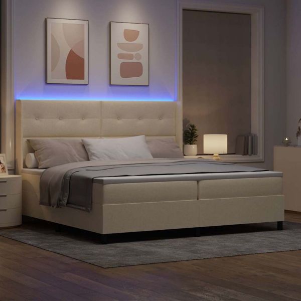 LED кутия за пружини с легло с матрак Крем 200 x 200 cm текстил