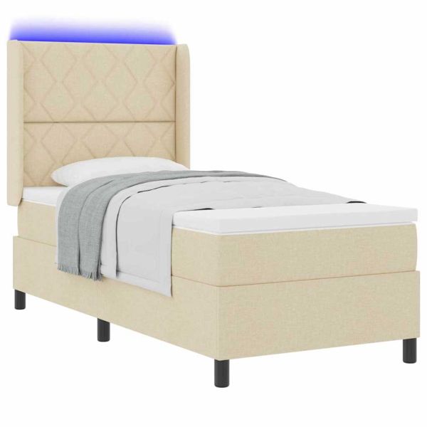 LED кутия за пружини с легло с матрак Крем 100 x 200 cm текстил