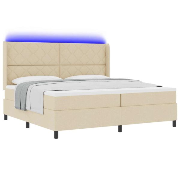 LED кутия за пружини с легло с матрак Крем 200 x 200 cm текстил