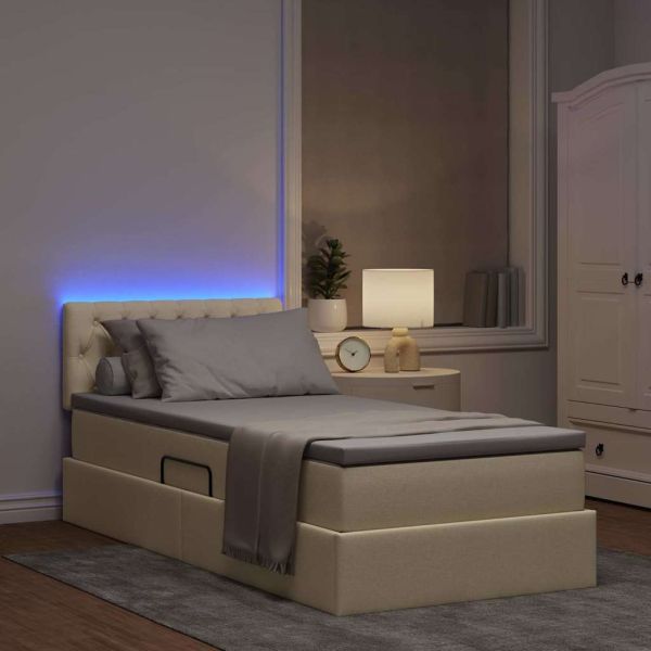 Легло с място за съхранение и LED Кремав 100 x 200 cm текстил
