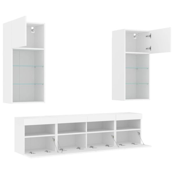 ТВ стенни модули с LED, 5 части, бели, инженерно дърво