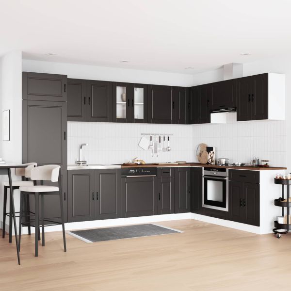 Мивка с шкаф със съхранение Porto 2 pcs Черно Инженерно дърво