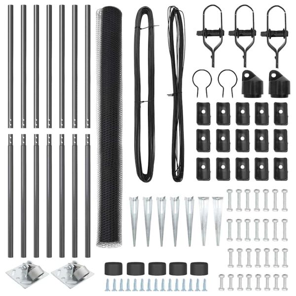 Стълб за ограда. Сив 10 x 1,5 м (13 мм мрежа) Стомана и PVC