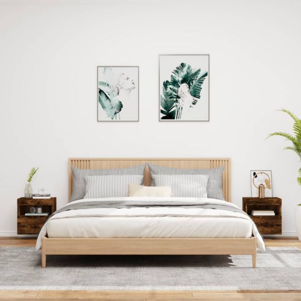 Стенни ТВ шкафове с LED лампи, 2 бр, опушен дъб, 40x30x40 см