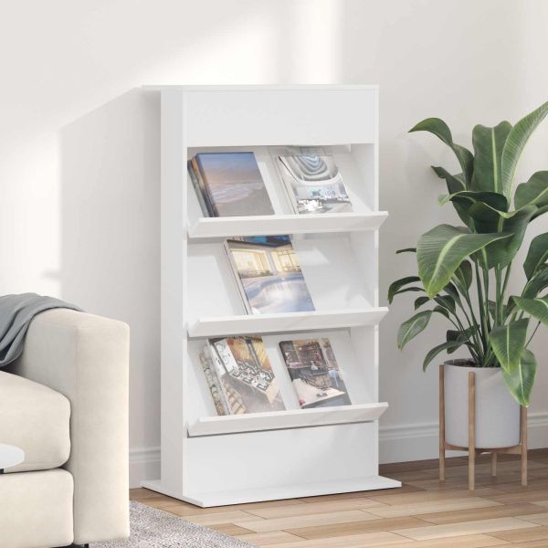 Етажерка за списания Бяло 70 x 41 x 126 см Инженерно дърво