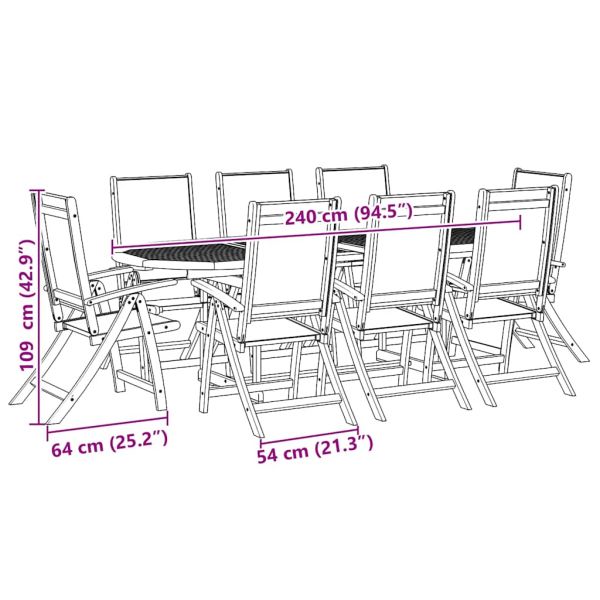 Градински трапезен комплект, 9 части, акация масив и textilene