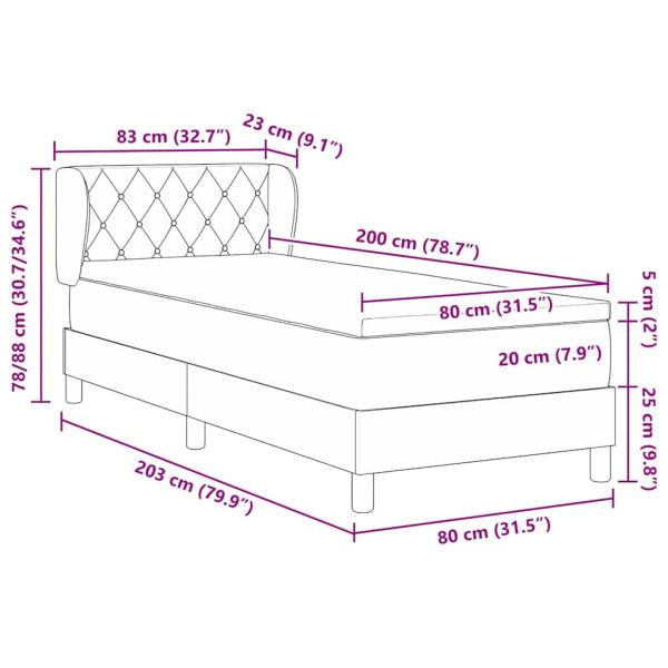 Легло с пружинирана основа с таблото Черно 80 x 200 cm Кадифе