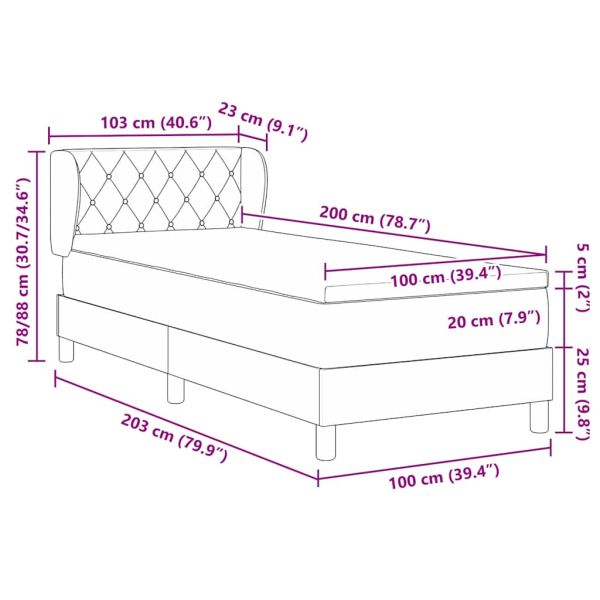 Легло с пружинирана основа Тъмносив 100 x 200 cm Кадифе