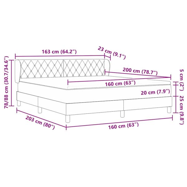 Легло с пружинирана основа Светлосиво 160 x 200 cm Кадифе