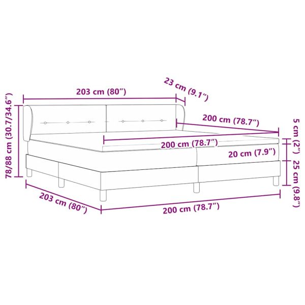 Легло с пружинирана основа Светлосиво 200 x 200 cm Кадифе