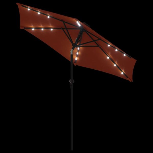 Градински чадър с LED и стоманен прът, теракота, 225x225x212 см