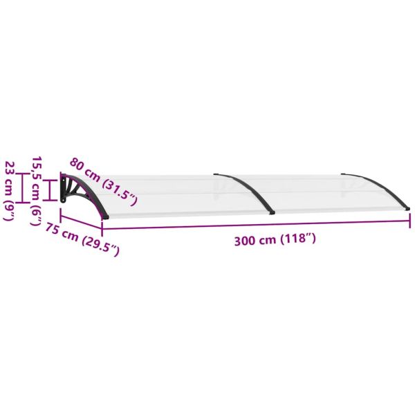 Навес за врата черно и прозрачно 300x75 см PC