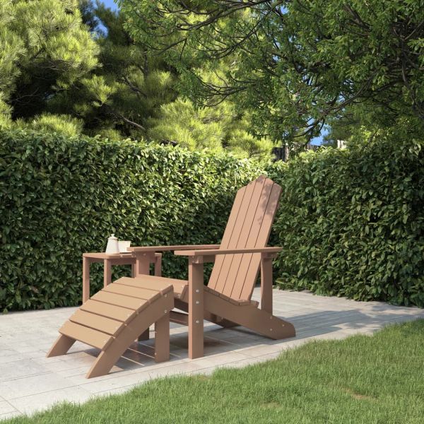 Градински стол Adirondack с табуретка, HDPE, кафяв
