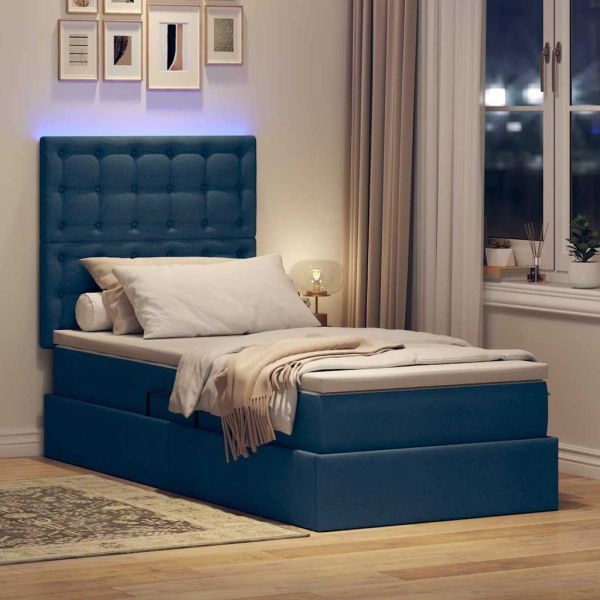 Легло с място за съхранение и LED Синьо 90 x 190 cm Полиестер