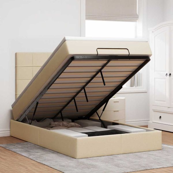 Османска легло с матрак, кремаво, 120x190 см, плат