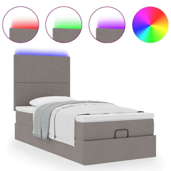 Османска легло с матрак и LED, таупе, 90x190 см, плат
