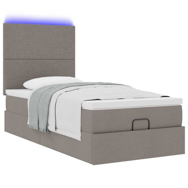 Османска легло с матрак и LED, таупе, 90x190 см, плат