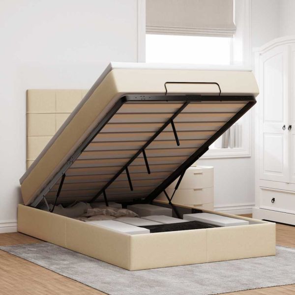 Османска легло с матрак и LED, кремаво, 120x190 см, плат