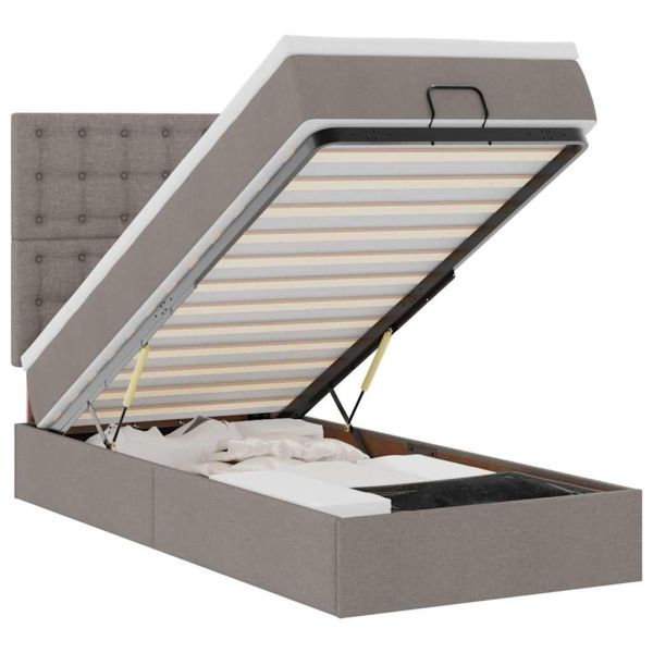 Османска легло с матрак и LED, таупе, 90x190 см, плат