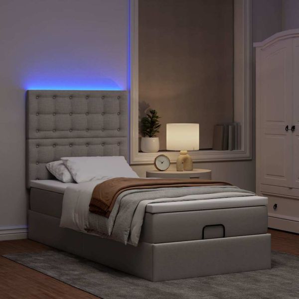 Османска легло с матрак и LED, таупе, 90x190 см, плат