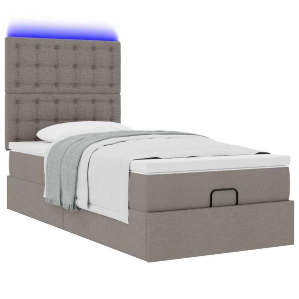 Османска легло с матрак и LED, таупе, 90x190 см, плат