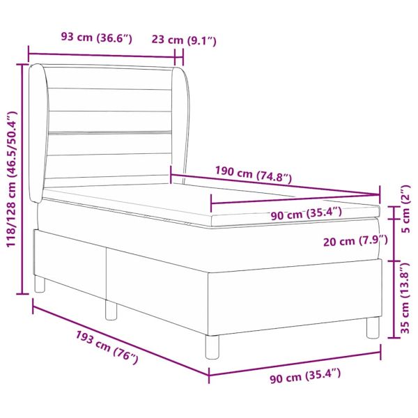 Легло с пружинирана основа с матрак Синьо 90 x 190 cm текстил