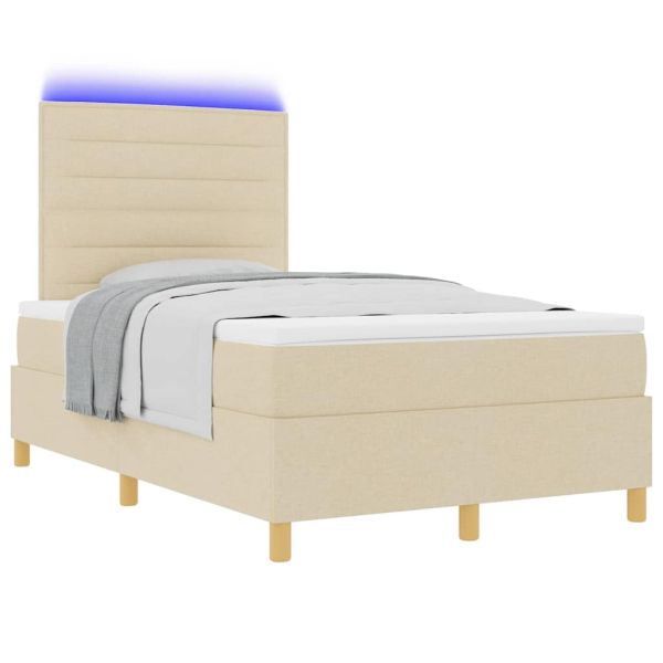 LED кутия за пружини с легло с матрак Крем 120 x 190 cm текстил