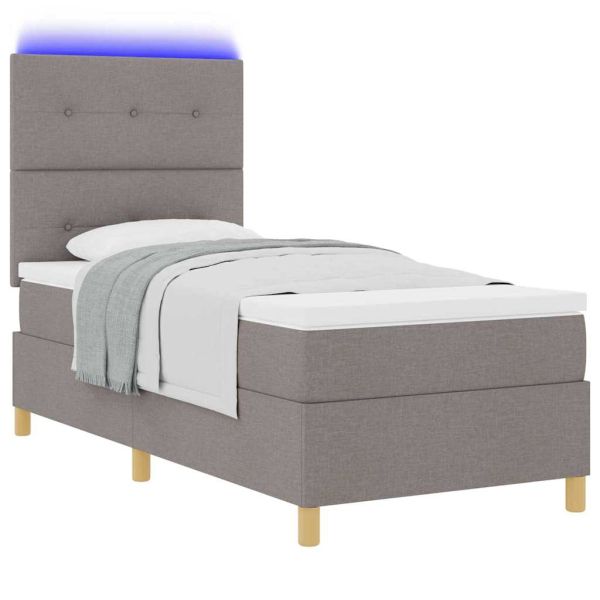 LED кутия за пружини с легло с матрак Таупе 90 x 190 cm текстил