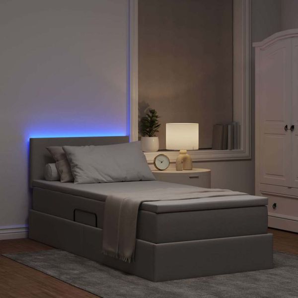 Легло с място за съхранение и LED Таупе 90 x 190 cm текстил