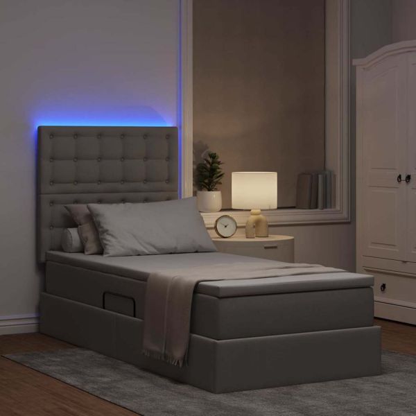Легло с място за съхранение и LED Таупе 90 x 190 cm Полиестер