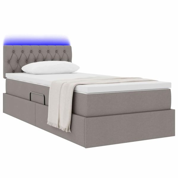 Легло с място за съхранение и LED Таупе 90 x 190 cm текстил