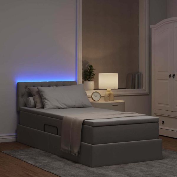 Легло с място за съхранение и LED Таупе 90 x 190 cm текстил